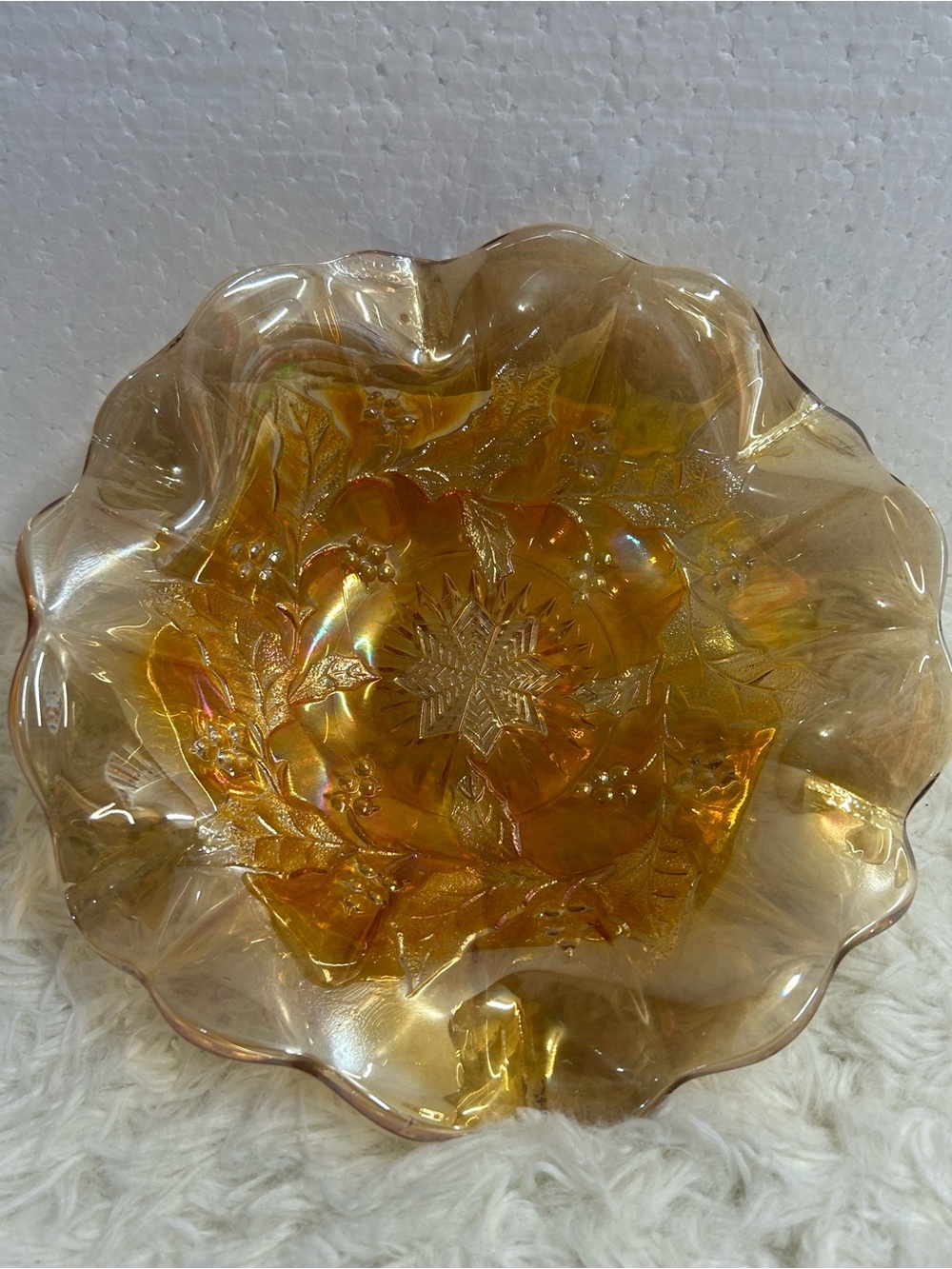 Iridescent Gold Carnival Glass Decorative Bowl - Home Art